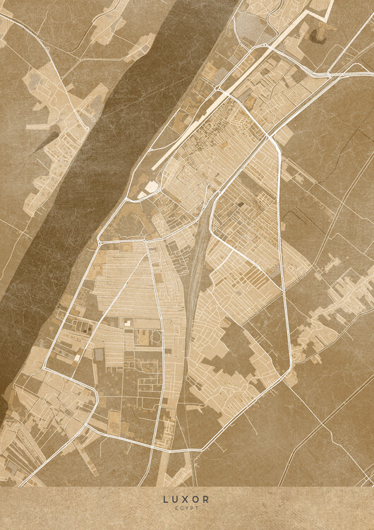 Плакат Map of Luxor (Egypt) in sepia vintage style