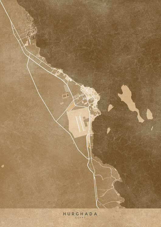 Плакат Map of Hurghada (Egypt) in sepia vintage style