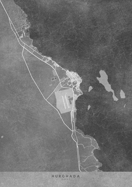 Canvas Print Map of Hurghada (Egypt) in gray vintage style