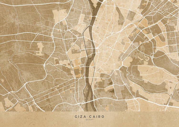 Plakat Map of Giza & Cairo (Egypt) in sepia vintage style