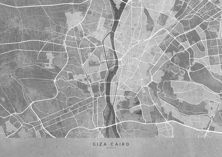 Plakat Map of Giza & Cairo (Egypt) in gray vintage style