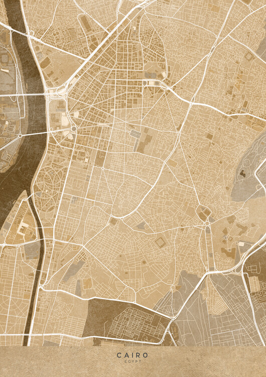 Plakat Map of Cairo (Egypt) in sepia vintage style (II)