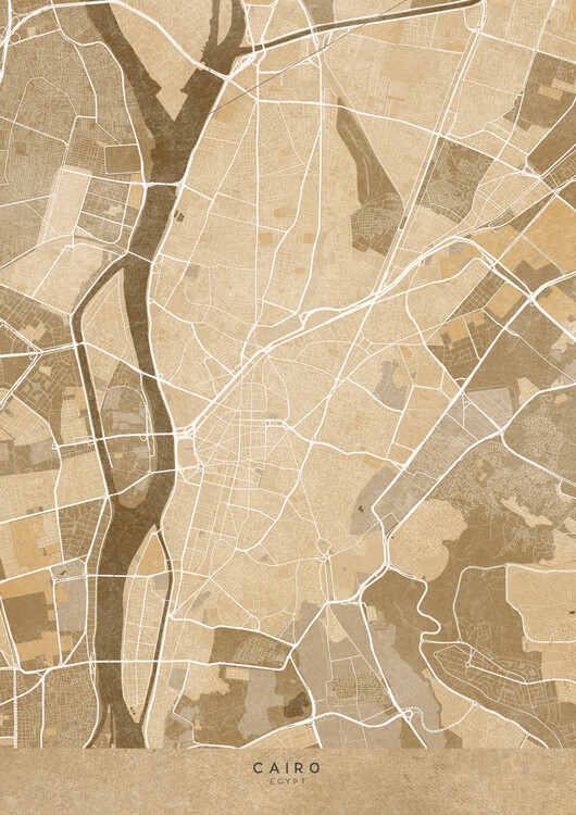Plakat Map of Cairo (Egypt) in sepia vintage style (I)