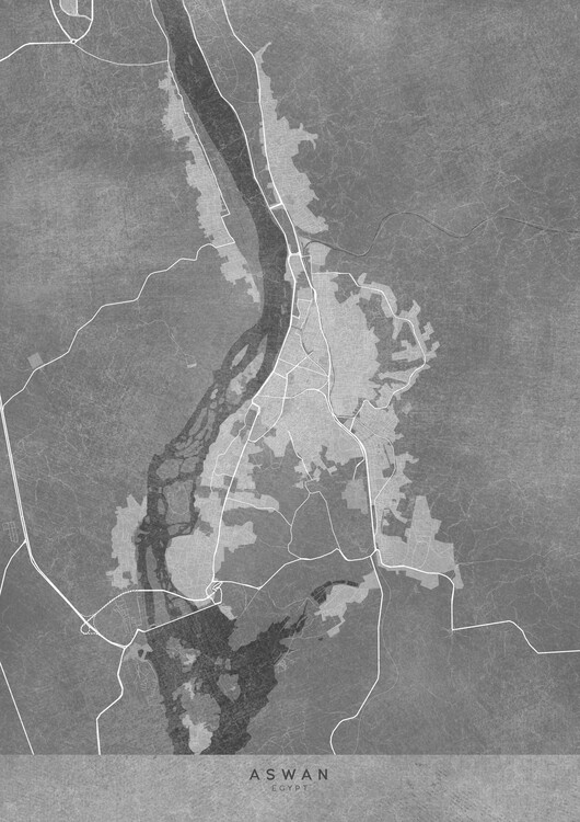 Плакат Map of Aswan (Egypt) in gray vintage style