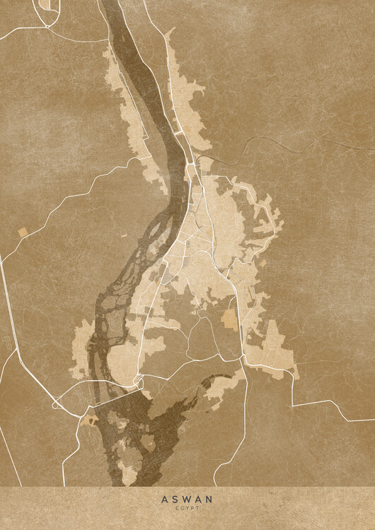 Плакат Map of Aswan (Egypt) in sepia vintage style