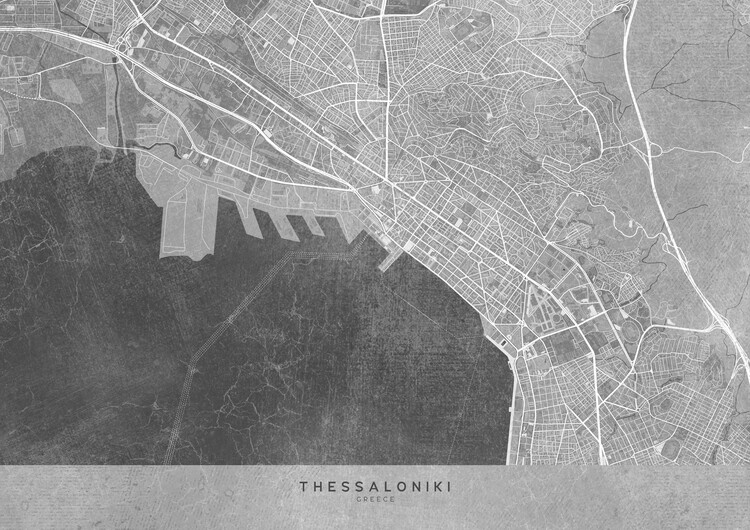Poster Map of Thessaloniki (Greece) in gray vintage style