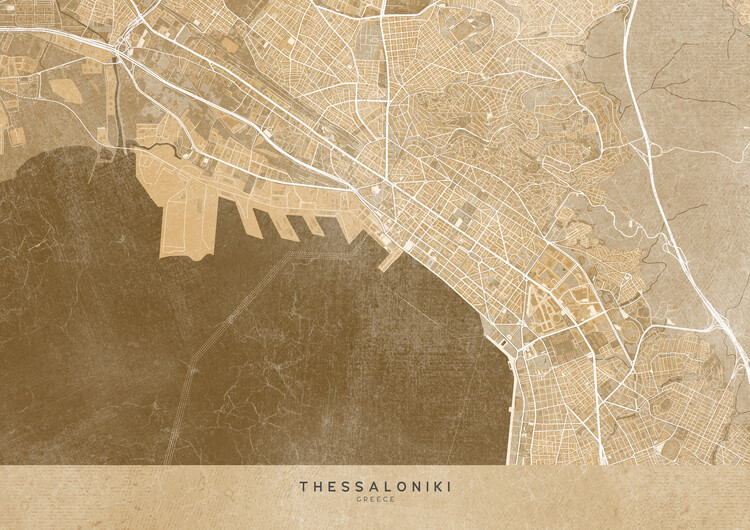 Poster Map of Thessaloniki (Greece) in sepia vintage style