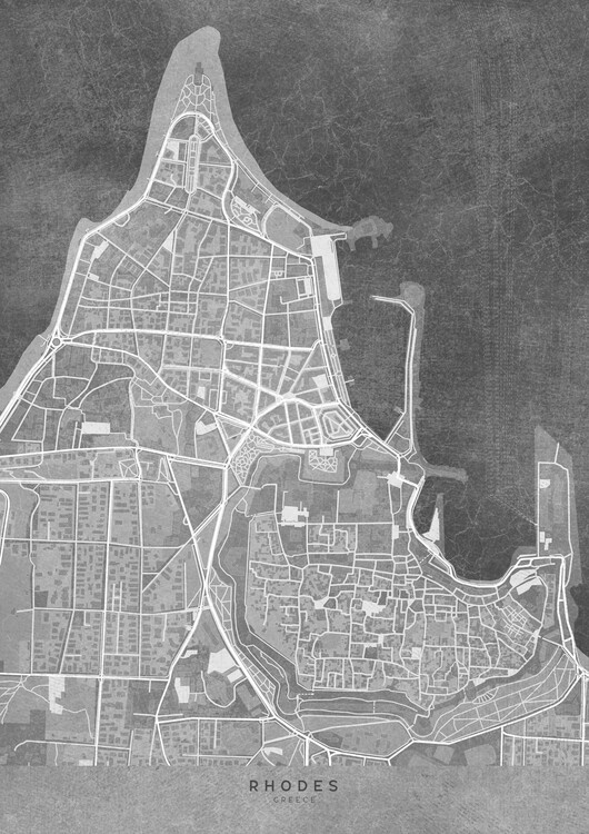 Poster Map of Rhodes (Greece) in gray vintage style