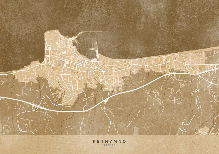 Poster Map of Rethymno (Greece) in sepia vintage style
