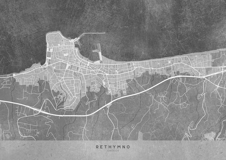 Poster Map of Rethymno (Greece) in gray vintage style