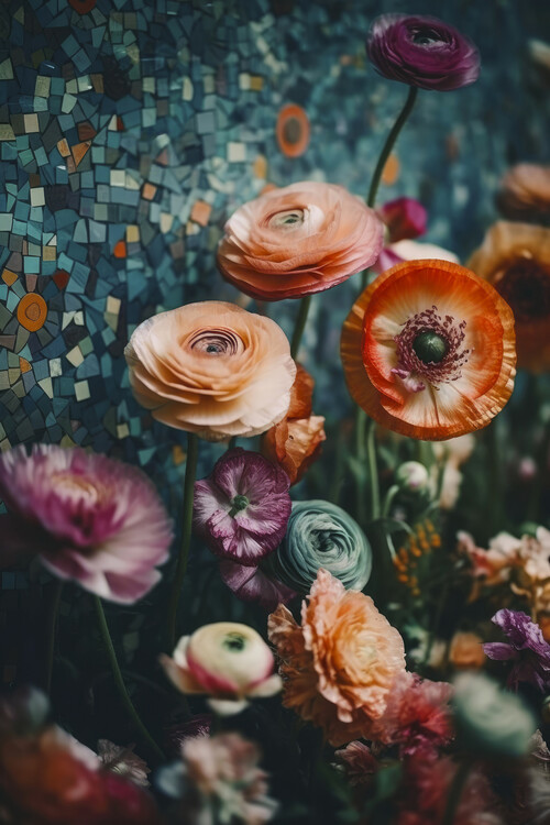 Levně Plakát, Obraz - Flowers And Mosaic, Treechild, 26.7 × 40 cm