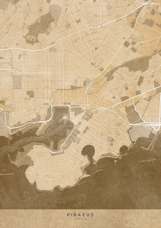 Poster Map of Piraeus (Greece) in sepia vintage style