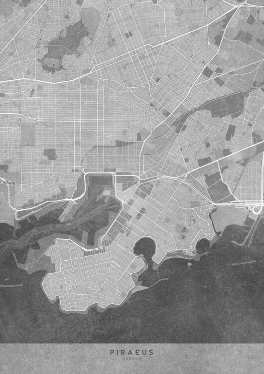 Poster Map of Piraeus (Greece) in gray vintage style
