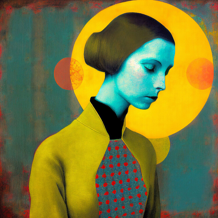 Poster Abstract woman's face painting in meditation, Canvas prints