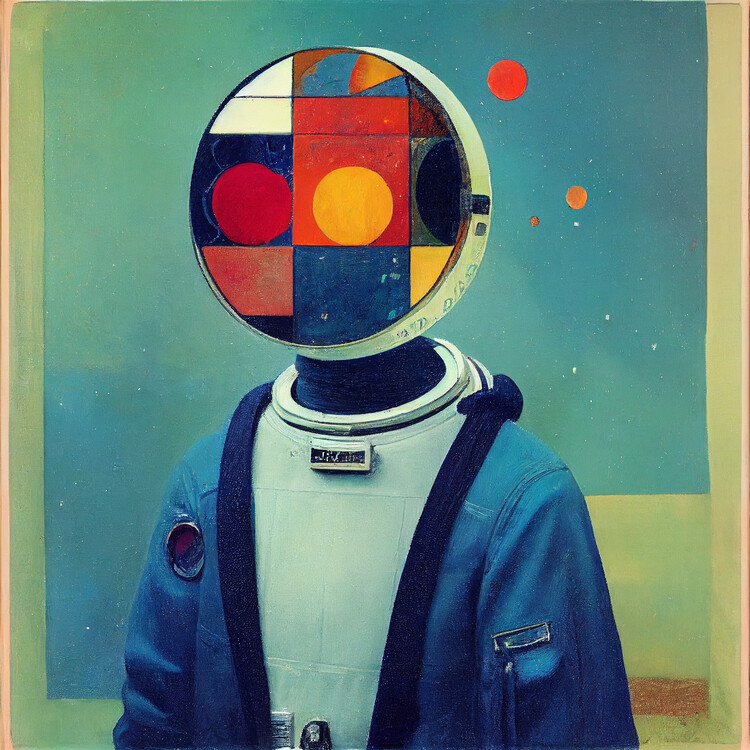 Poster Painting of an Russian astronaut in space, science fiction