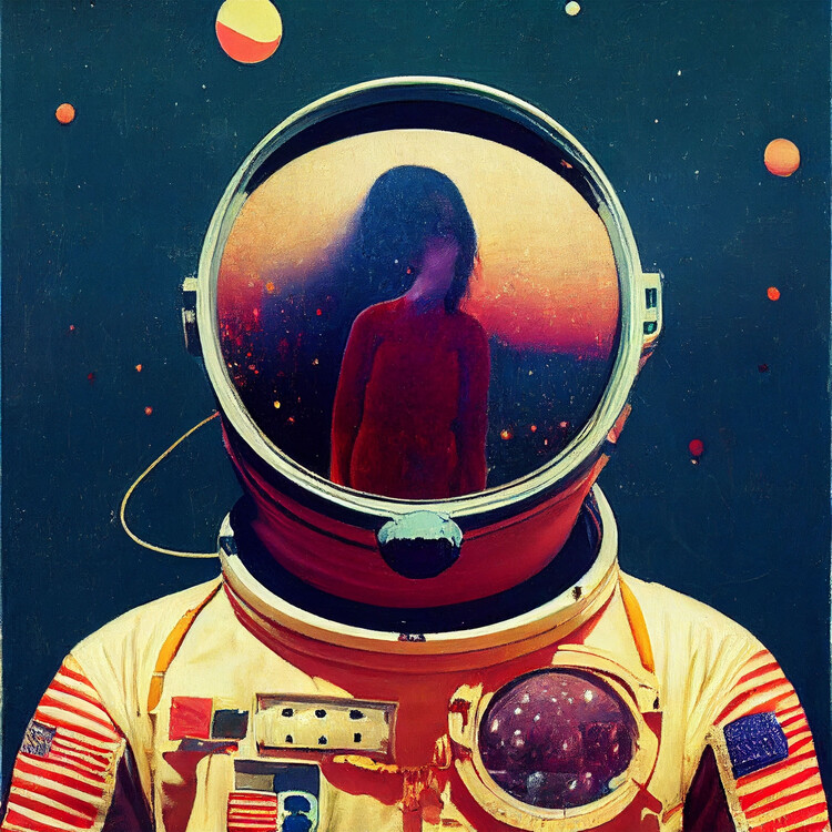 Poster Poster of an American Astronaut in space, sci-fi art