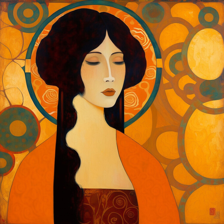 Poster Young Japanese woman's face with close eyes, girl portrait