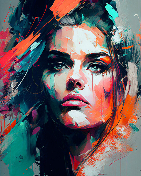 Poster Acrylic Painting of Captivating Women Beauty, girl portrait
