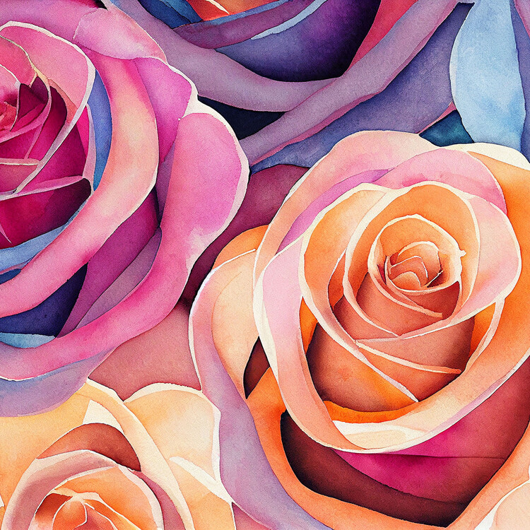 Poster Beautiful watercolor roses painting, flower art prints
