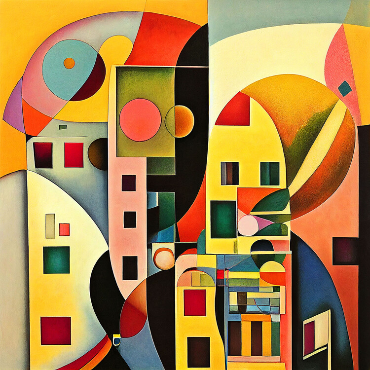 Poster Geometric architectural shapes painting, canvas art print