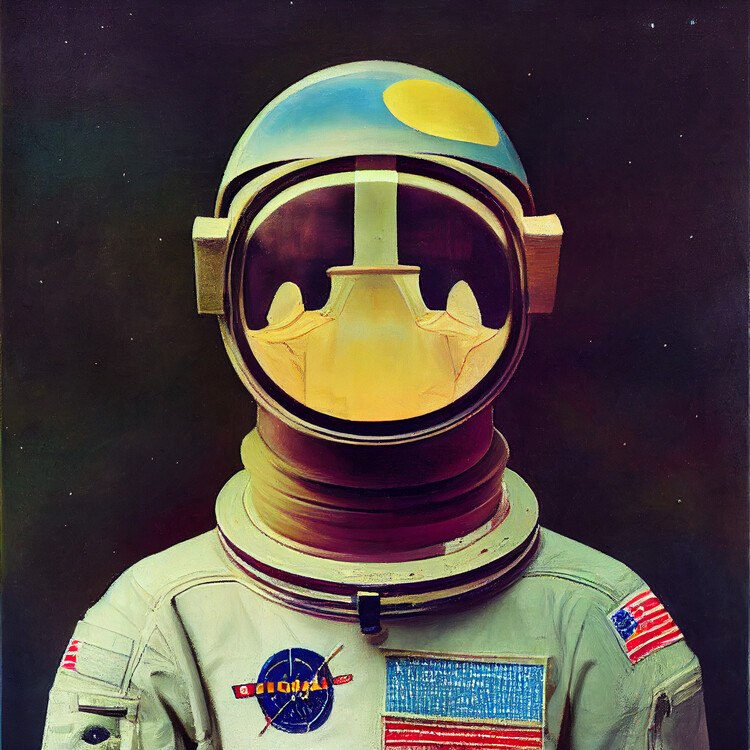Poster Painting of an American astronaut in space, science fiction