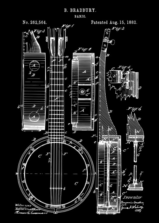 Poster 1882 - Banjo - B. Bradbury - Patent Art