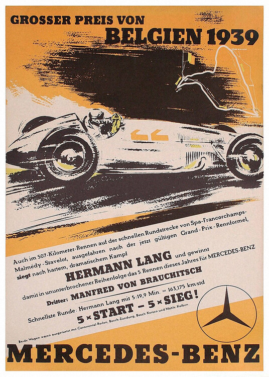 Poster Mercedes Benz Grosser Pries von Belgien 1939 – Hans Liska