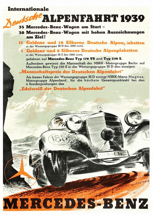 Poster Internationale Deutsche Alpenfahrt 1939, Mercedes-Benz – Wal