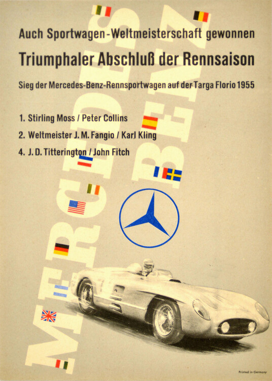 Poster Mercedes Benz Sports Car Racing Art Stirling Moss Fangio