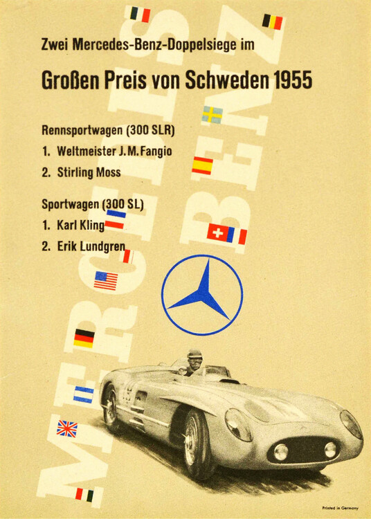 Canvas Print Vintage Auto Racing Poster Mercedes Benz Sweden Grand Prix