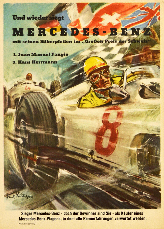 Принти на полотні Mercedes Benz Silver Arrows 1954 Swiss Grand Prix Fangio
