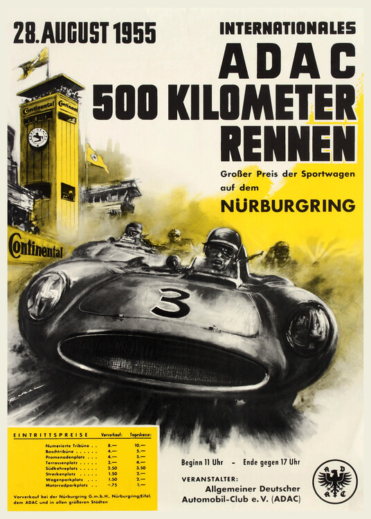 Plakat Vintage ADAC 500km Nurburgring Car Racing Poster German Auto