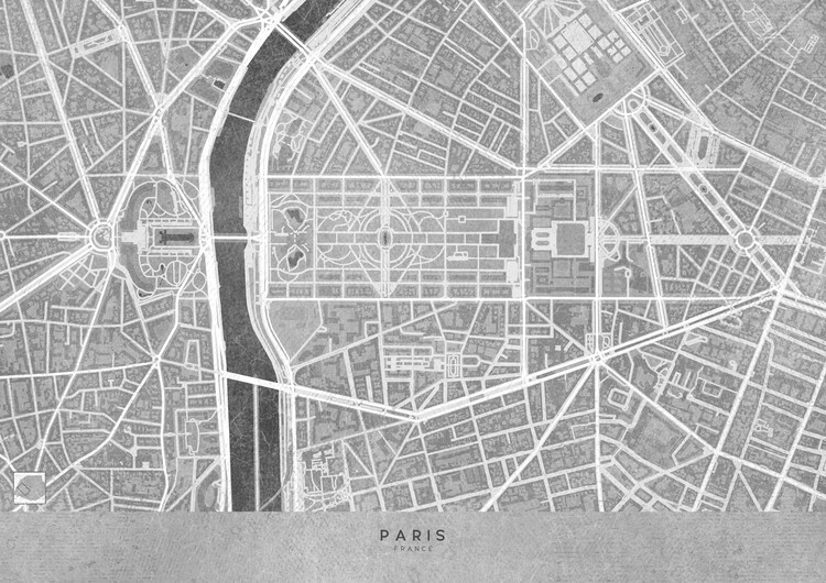 Poster Gray map of Paris - Eiffel Tower - Champ de Mars - Trocadero