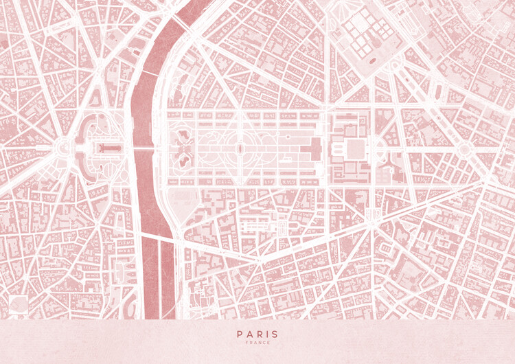 Poster Pink map of Paris - Eiffel Tower - Champ de Mars - Trocadero