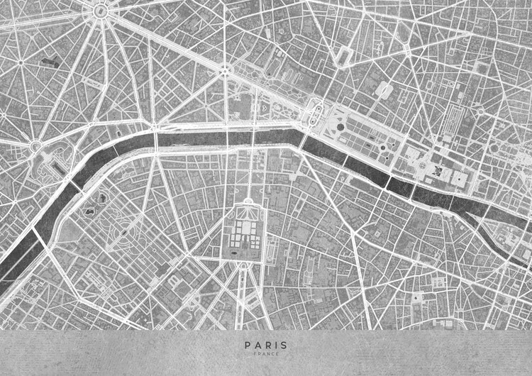 Poster Map of Paris (France) II in gray vintage style