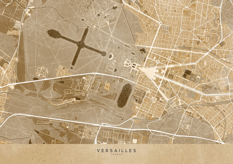 Poster Map of Versailles (France) in sepia vintage style