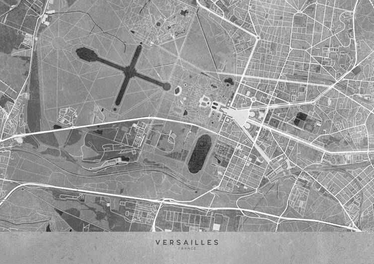 Poster Map of Versailles (France) in gray vintage style