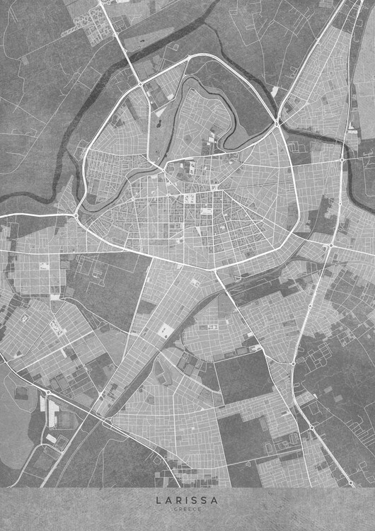 Poster Map of Larissa (Greece) in gray vintage style