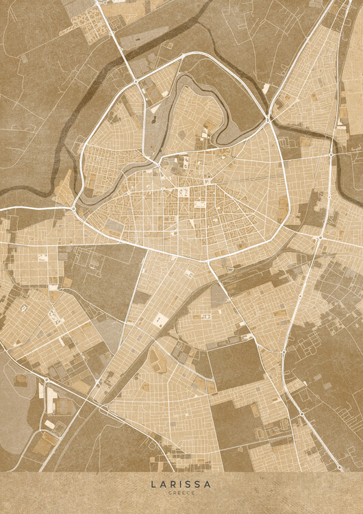Poster Map of Larissa (Greece) in sepia vintage style