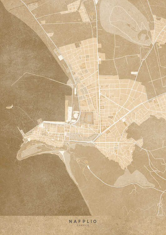 Poster Map of Nafplio (Greece) in sepia vintage style