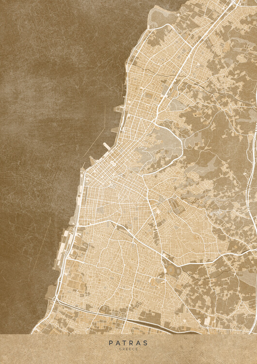 Poster Map of Patras (Greece) in sepia vintage style