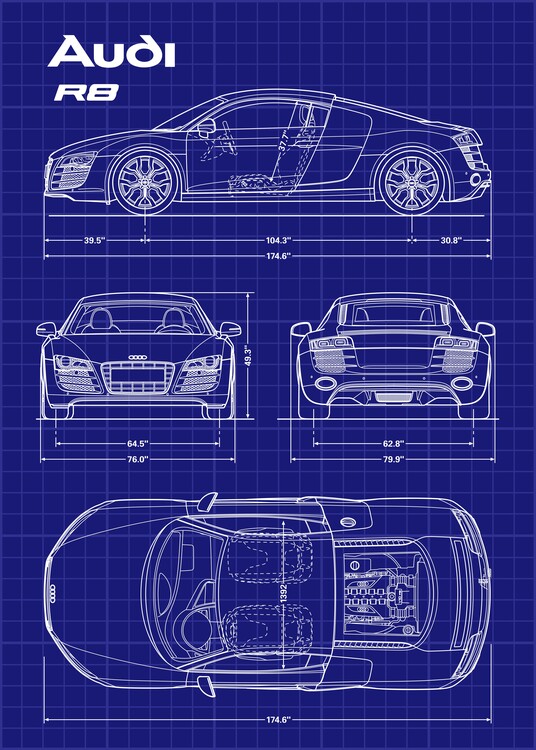 Poster Audi R8 2011 Blueprint
