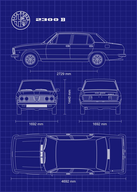 Poster Blueprint Alfa Romeo 2300 B 1977