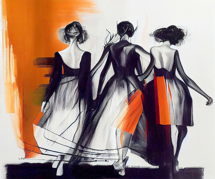 Poster Women silhouette look behind, female posture, Fashion Model