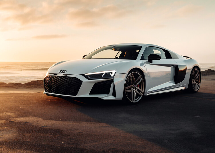 Canvas Print White car at sunset