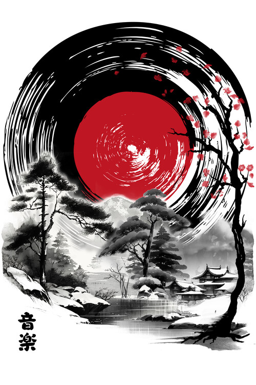 Плакат Music of Japan sumi e