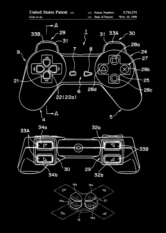 Принти на полотні Gaming Controller Blueprint Art