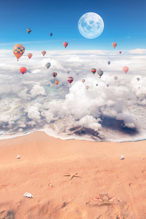 Αφίσα Surreal sea of clouds and hot air balloons