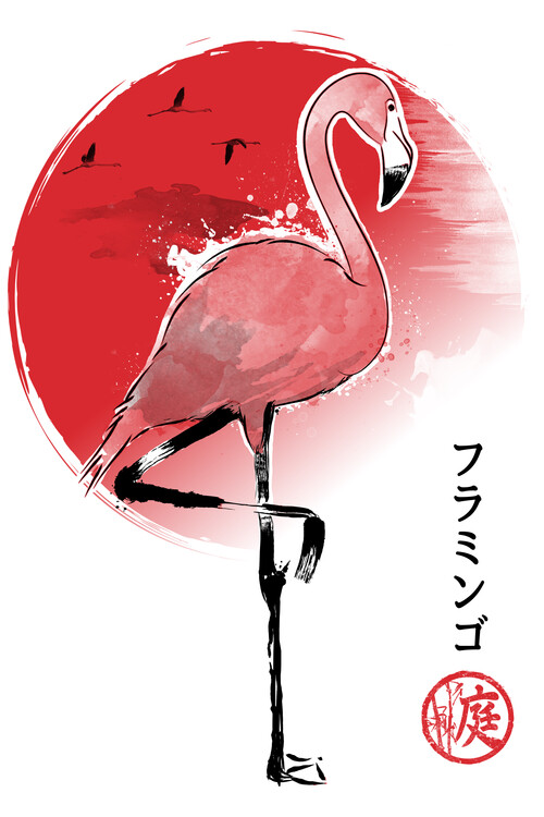 Плакат Flamingo sumi e