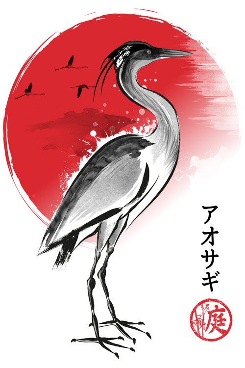 Poster Heron sumi e